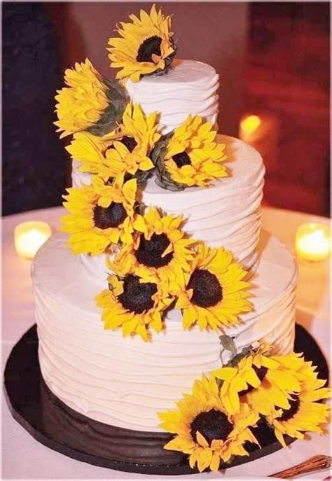 The sunflower (helianthus annuus) is a living annual plant in the family asteraceae, with a large flower head (capitulum). Image result for 3 tier sunflower and rose wedding cake ...