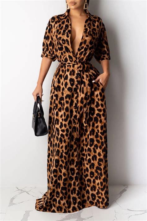 Lovely Casual Leopard Printed Floor Length Dressdressdresseslovelywholesale Wholesale Shoes