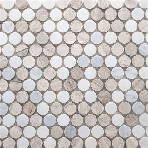 Marble Penny Round Mosaic Tile Sample Light Beige Contemporary