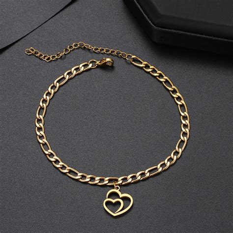 Stainless Steel Hollow Heart Anklets Fashion Cuban Chain Accessory