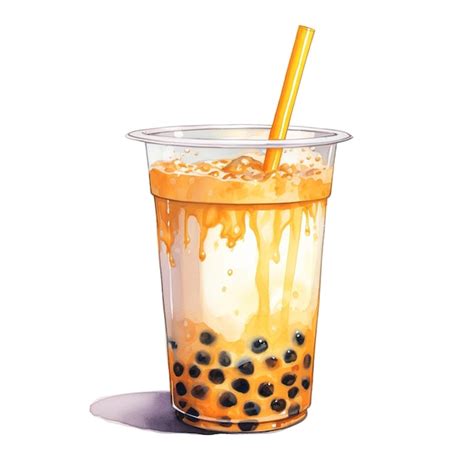 Premium Ai Image Taiwan Milk Tea With Bubbles Watercolor