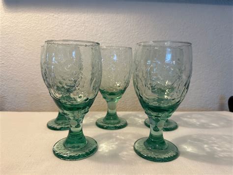 5 Spanish Green Fruit Orchard Goblets By Libbey Etsy