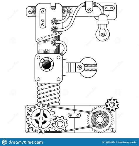 Vector Coloring Book For Adults Steampunk Capital Font Mechanical