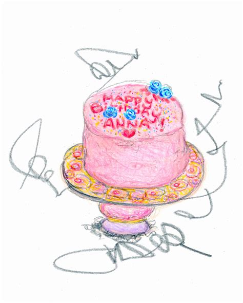 Cake Drawing With Color Birthday Card Message