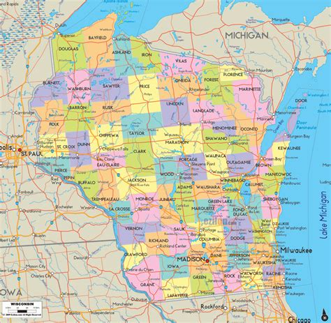 Printable Wisconsin Road Map | Cards | Highway Map, Road Trip Map ...