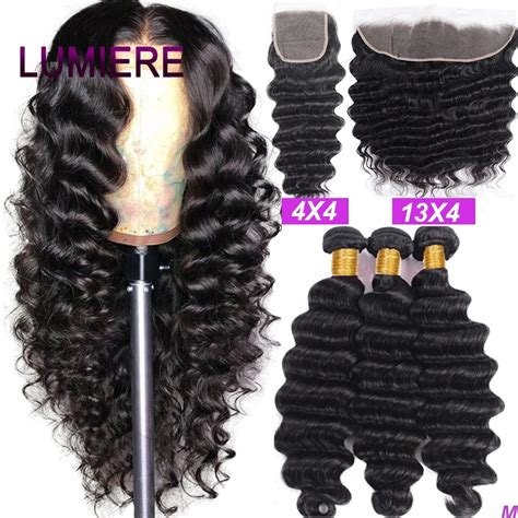 lumiere hair loose deep wave bundles with closure peruvian hair bundles with closure remy 100