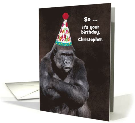 Custom Grumpy Male Gorilla In A Birthday Party Hat Card 1607614