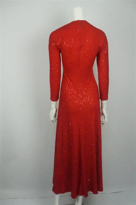 Naeem Khan Red Fully Beaded Long Sleeve Gown For Sale At 1stdibs