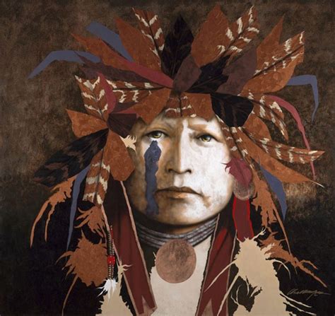 A Painting Of A Native American Man With Feathers On His Head
