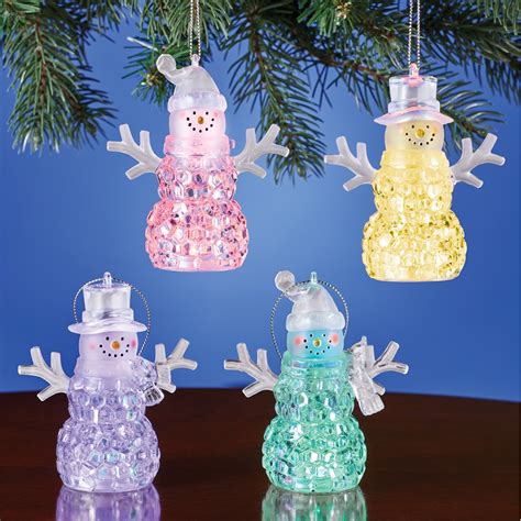 Led Snowmen Christmas Tree Ornaments Set Of 4 Collections Etc