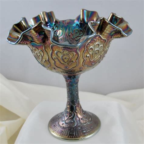 Fenton Amethyst Persian Medallion Carnival Glass Crimped Ruffled Compote Carnival Glass