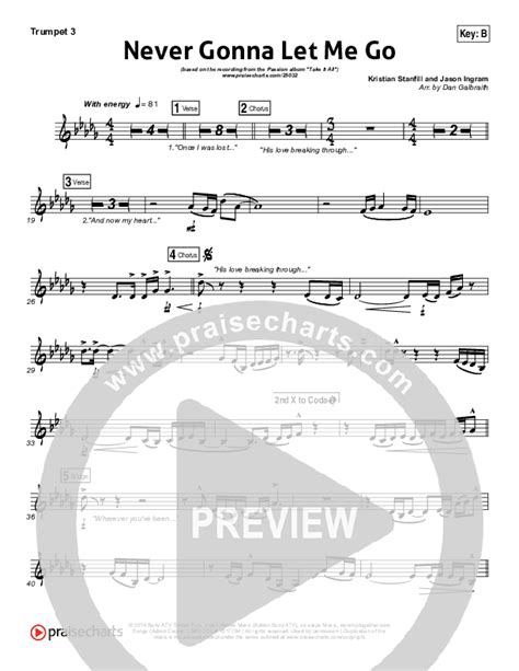 Never Gonna Let Me Go Trumpet Sheet Music Pdf Kristian Stanfill Passion Praisecharts