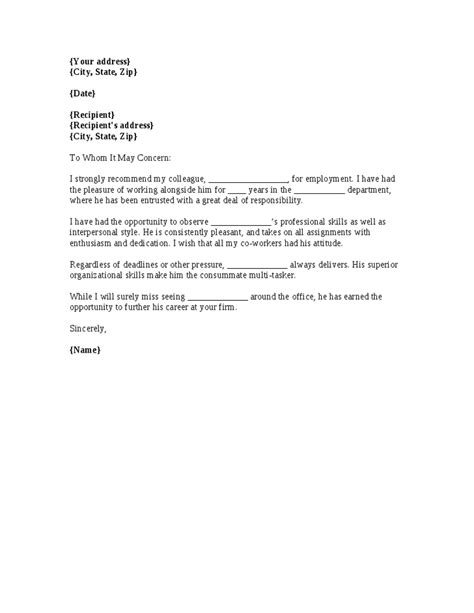 I am extremely pleased to write this letter of recommendation for david bentley. Co-Worker Reference Letter | Writing a reference letter ...