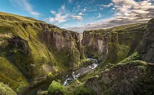 Nature, Landscape, Canyon, Iceland, River, Moss, Clouds