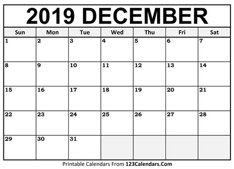 December 2019 Calendar Excel Calendar Printables October Calendar