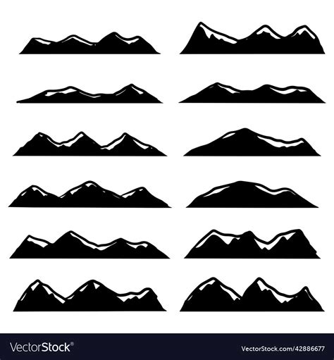 Set Of Mountains Silhouettes On The White Vector Image