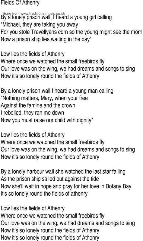 Irish Music, Song and Ballad Lyrics for: The Fields Of Athenry