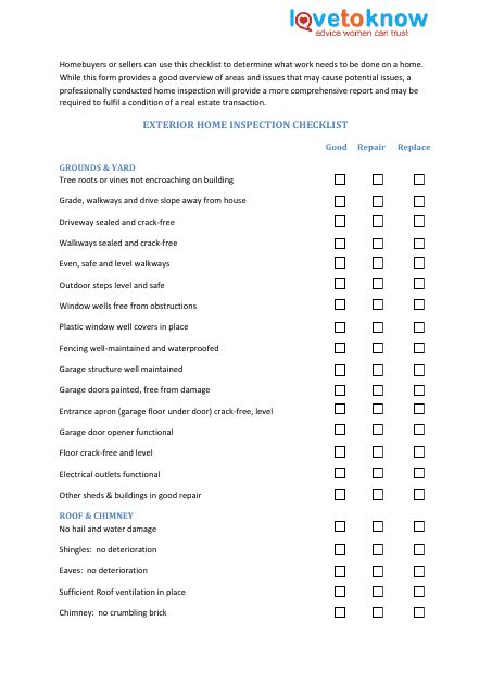 Exterior Home Inspection Checklist Template Ilovetoknow Download