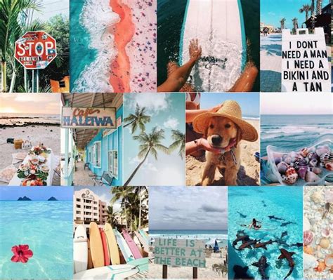 Beachy Aesthetic Wall Collage Kit Digital Download 60pcs Etsy Fond