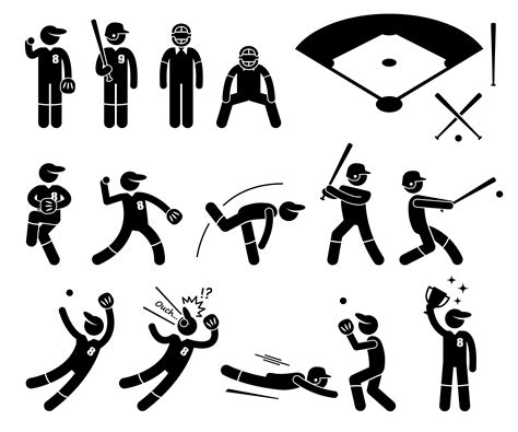 Baseball Player Actions Poses Stick Figure Pictogram Icons 371437