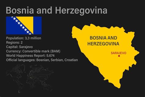 Highly Detailed Bosnia And Herzegovina Map With Flag Capital And Small