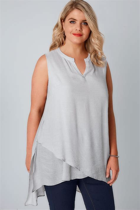 Grey Sleeveless Top With Layered Front Plus Size 16 To 36
