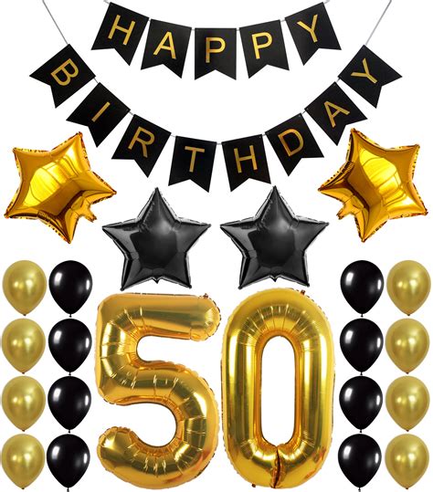 Gold 50th Birthday Decorations Kit Large Pack Of 26 Black And Gold
