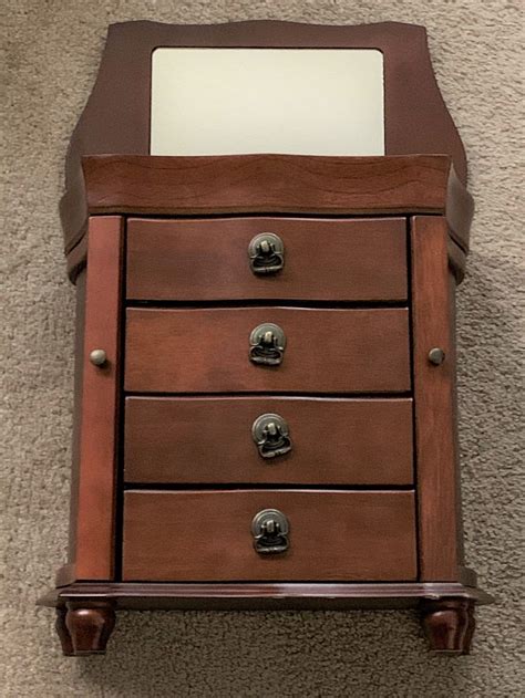 Vintage Fine Woods Jewelry Armoire Chest Hinged Lid With Etsy