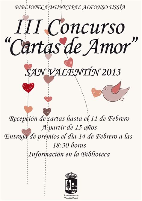 Concurso Cartas De Amor San Valentín 2013 Biblioteca Municipal Alfonso Ussía Villa Del Prado