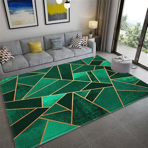Dark Green Carpet For Living Room 3d Printed Geometric Rug Floor Rugs