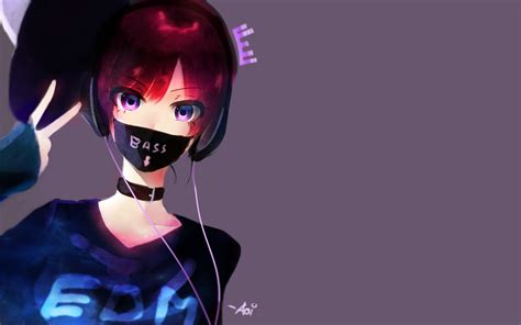 Download 2880x1800 Anime Girl Mask Redhead Headphones