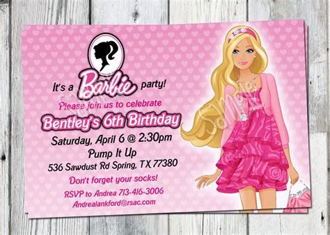 Barbie Birthday Invitation Printable Doll By Partyprintouts