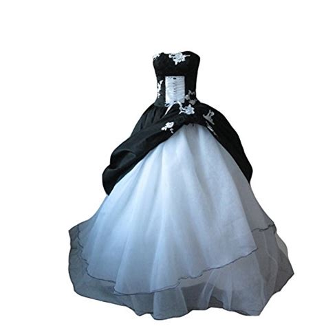 Kivary Womens White And Black Gothic Lace Corset Ball Gown Wedding Dresses