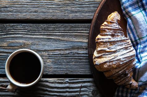 Coffee Cup With Croissant For Breakfast Food Morning Snack Stock