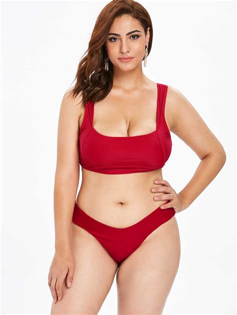 OFF Plus Size High Cut Square Neck Bikini Set Rosegal