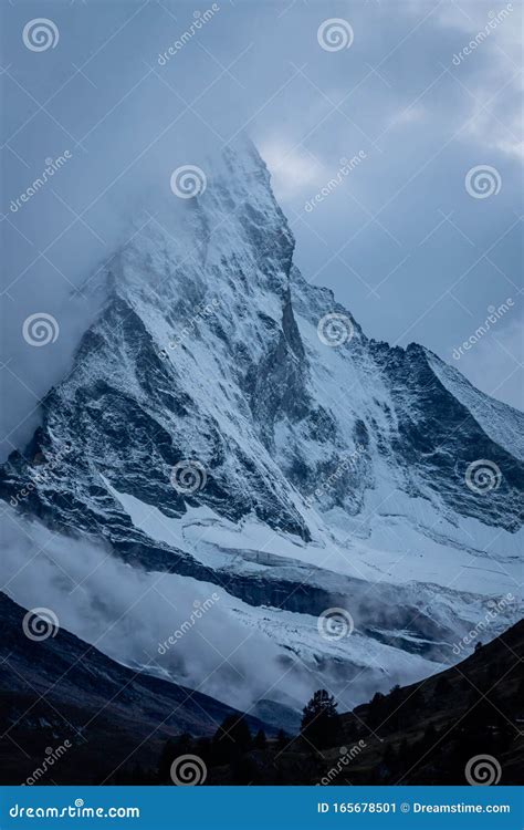 Matterhorn Covered In Clouds At Dusk Stock Image Image Of Mountain
