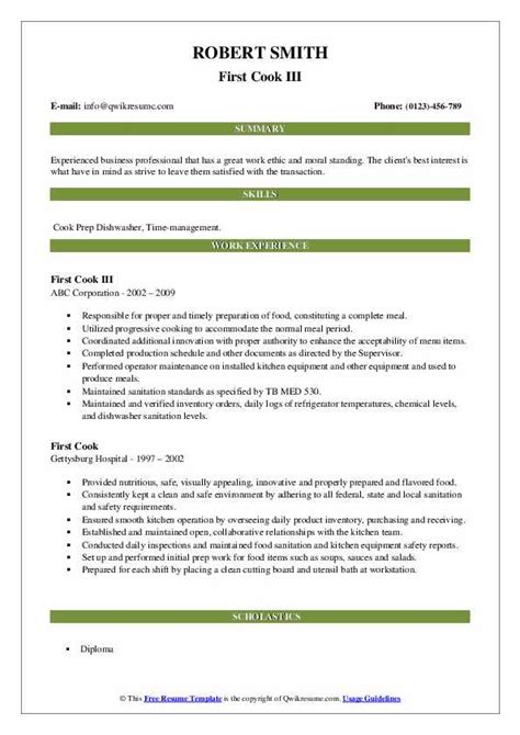 First Cook Resume Samples Qwikresume