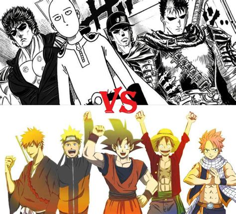 Narutogokuluffyichigo And Natsu Vs Kenshirojotaroguts And Saitama