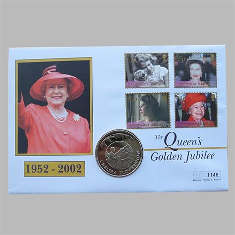 2002 The Queen Golden Jubilee 50p Pence Coin Cover Ascension Island