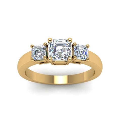 Simple Asscher Cut 3 Stone Engagement Ring In 14k Yellow Gold