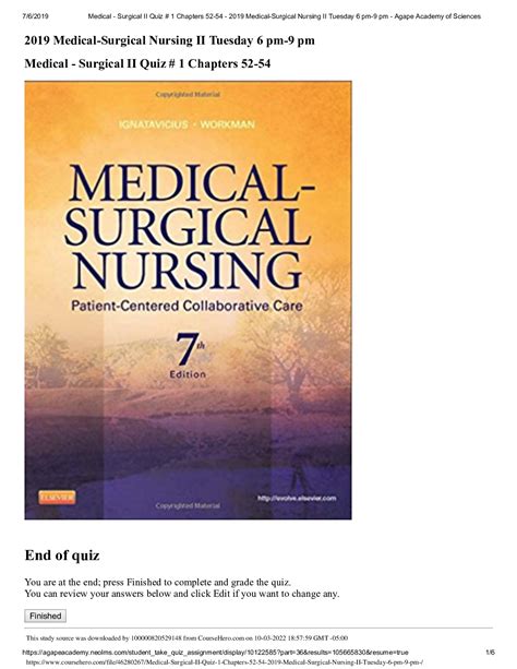 Medical Surgical Nursing II QUIZ 1 Chapters 52 54