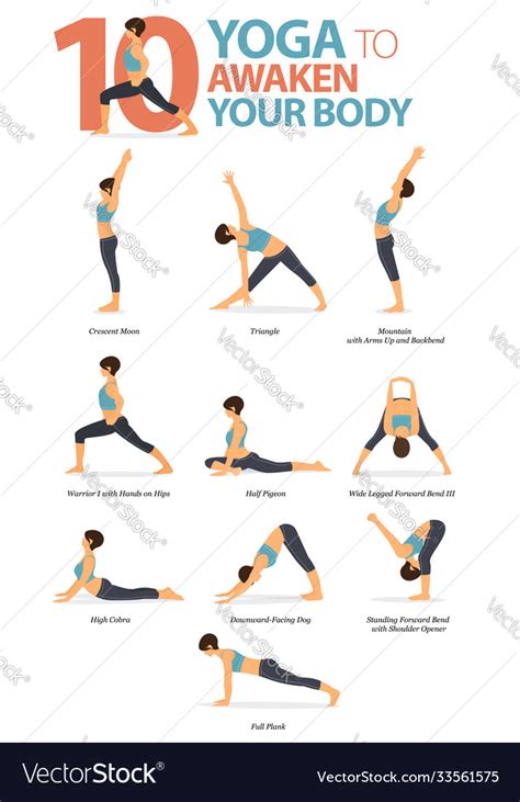 10 Yoga Poses To Awaken Body Royalty Free Vector Image