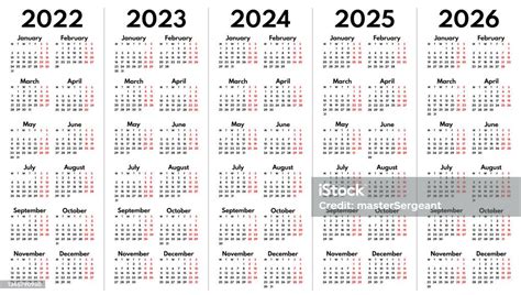 2022 2023 2024 2025 2026 Grid Kalender Bahasa Inggris Tahun Penuh Tata