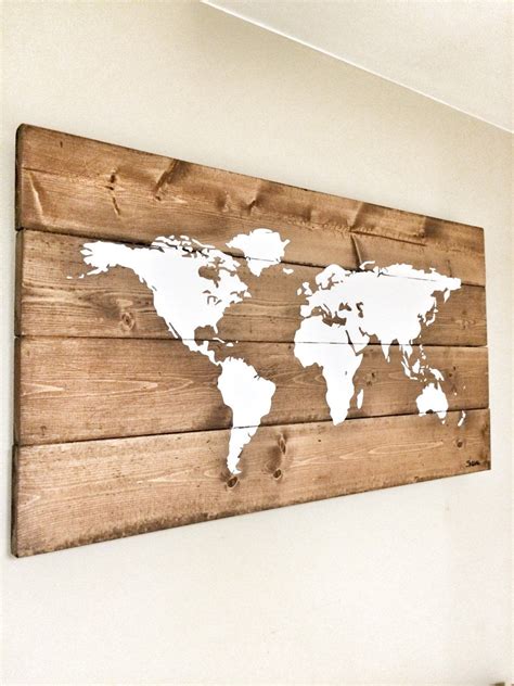 Map Of The World Map Wooden Travel Pin Map Rustic Home Wood Etsy