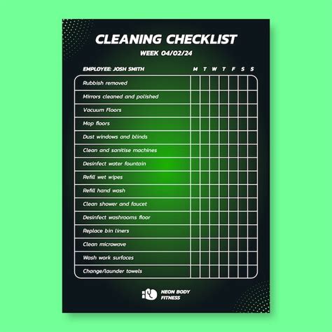 Free Vector Gradient Neon Body Fitness Gym Cleaning Checklist