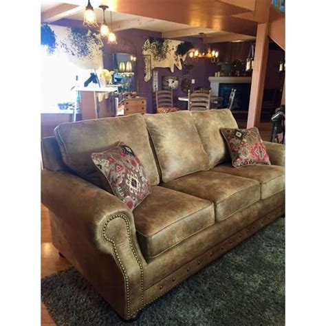 Rancho Rustic Brown Buckskin Fabric Sofa And Chair Set On Sale Bed