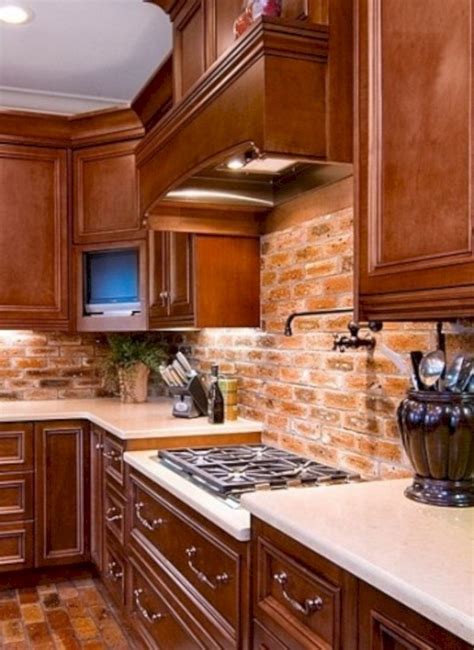 20 Beautiful Red Brick Kitchen Design Ideas Backsplash With Dark