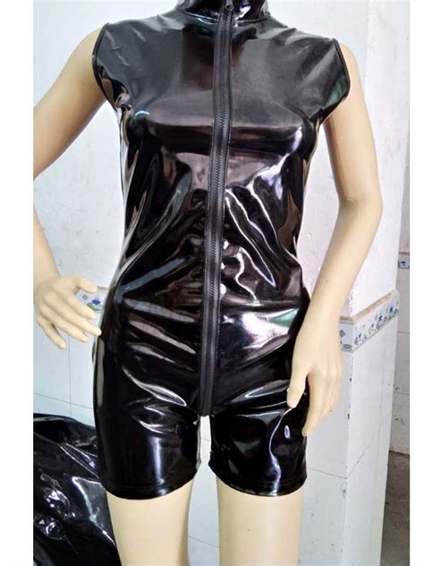 Women Pvc Catsuit Bodysuit 2 Way Zipper Jumpsuit Clubwear