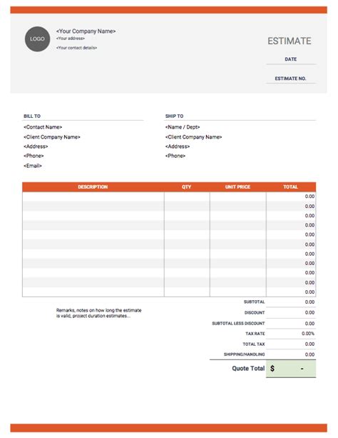 Job Estimate Template Google Docs