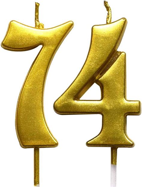 Magjuche Gold 74th Birthday Numeral Candle Number 74 Cake Topper
